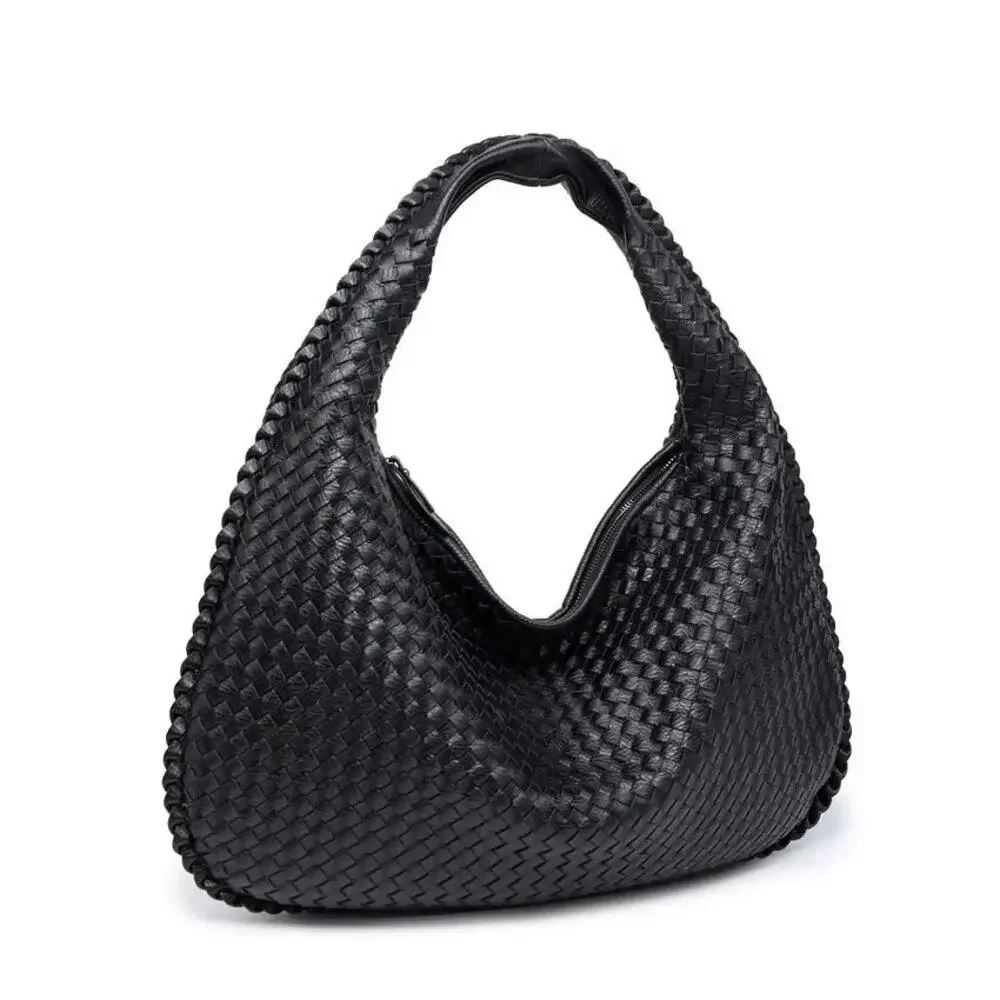 Lullaby Club Shoulder Hobo Bag Black Vegan Leather Bordeaux Braided Woven
